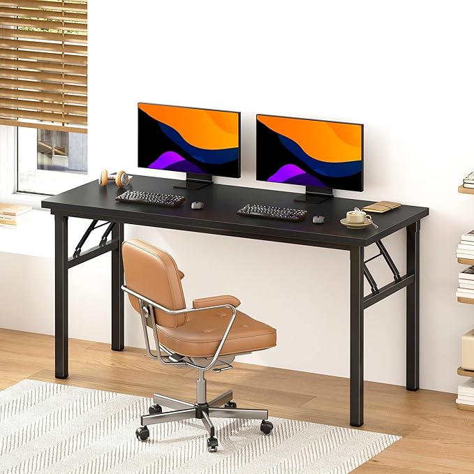 Need Office Computer Desk - 54.3L Sturdy and Heavy Duty Folding Laptop Table, Writing Table Home Office Desk, No Assembly Required Black