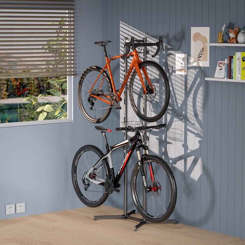 CXWXC 2-/4-Bike Storage Rack with Basket - Bike Rack Garage for Road, Mountain and Hybrid Bike Garage & Home (For 2 bikes)