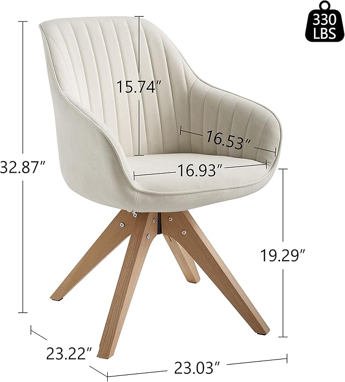 Art Leon Mid Century Modern Dining Chair - Fabric Upholstered Swivel Dining Chair, Kitchen Dining Room Chair with Oak Wood Legs, Leisure Side Chair with Arms, Off White