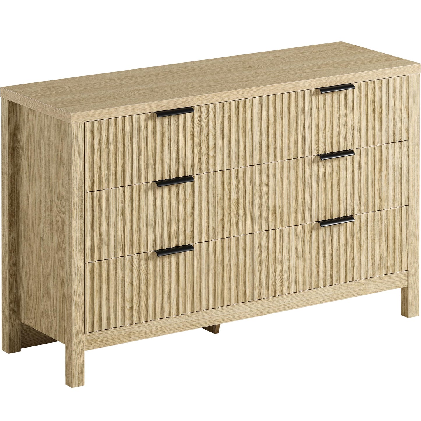 LIKIMIO Fluted 6 Drawers Dresser for Bedroom, 47" Wide Modern Chest of Drawers Closet Dressers, Wooden Dresser Storage Organizer for Living Room, Entryway, Hallway, Natural Oak
