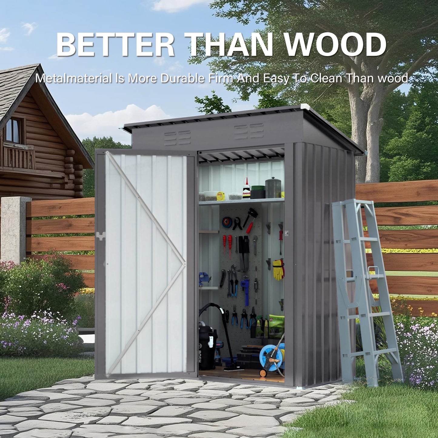5x3FT Metal Storage Shed Outdoor Garden Tool Shed, Galvanized Steel Compact Weather Resistant Backyard Organizer, Lockable Utility Storage House for Patio Courtyard Equipment Storage Multi Use