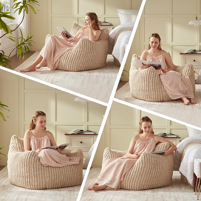 Achicsofar Giant Bean Bag Chairs for Adults Teens, Large Bean Bag Sofa Chairs with Filling Comfy Fuzzy BeanBag Chair with Armrests for Bedroom Living Room Reading