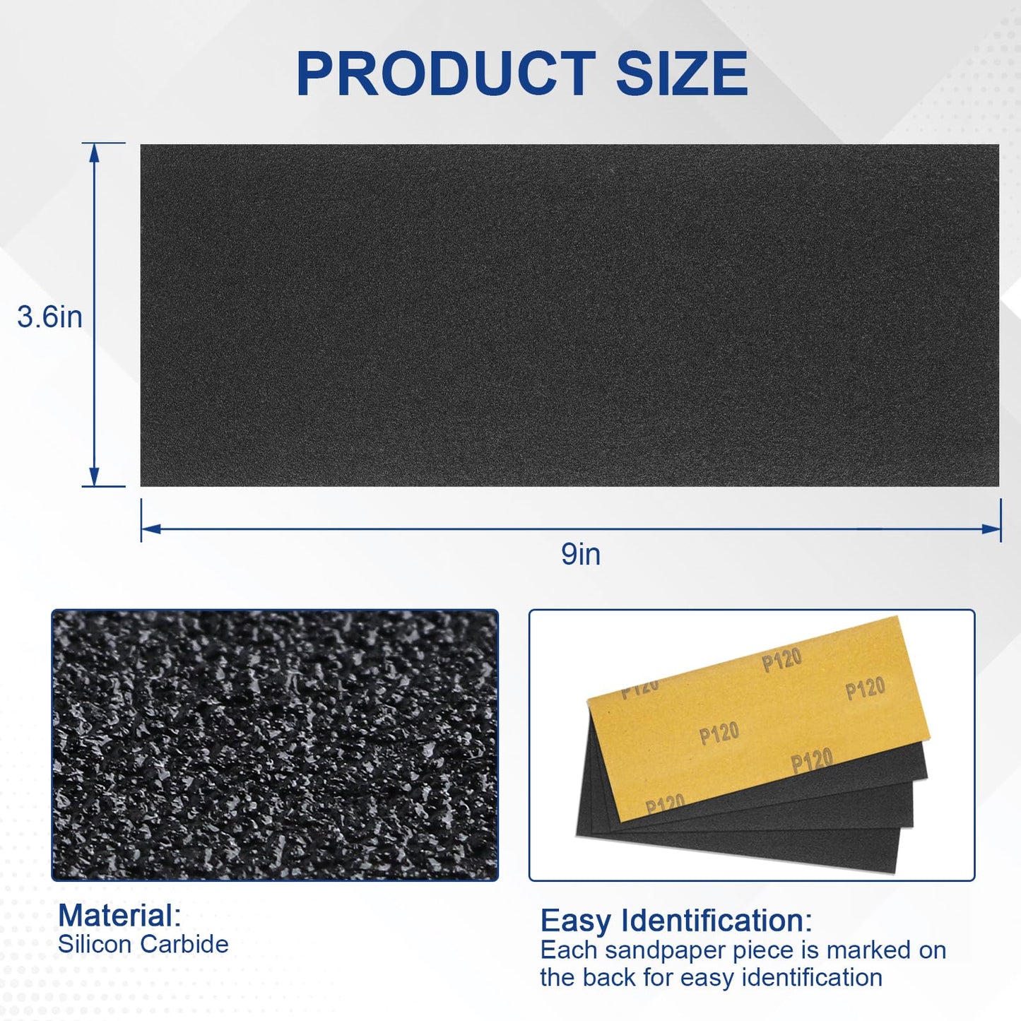 cooclensportey 50PCS Sand Paper, 13 Grits Premium Sandpaper Assortment - 120/150/180/240/320/400/600/800/1000/1500/2000/3000/5000 Grit Sandpaper Sheets, Wet Dry Sand Paper for Wood Metal Car Sanding