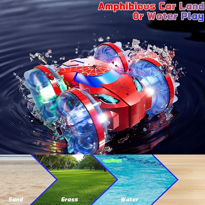 Amphibious Remote Control Car, 2.4Ghz RC Truck for Toddlers Kids Boys, Hand Gesture Stunt Hobby RC Cars Boat for Kids Boys, 4WD All Terrain Waterproof Outdoor Toys Gift for 3 4 5 6 7 8 Year olds Girls
