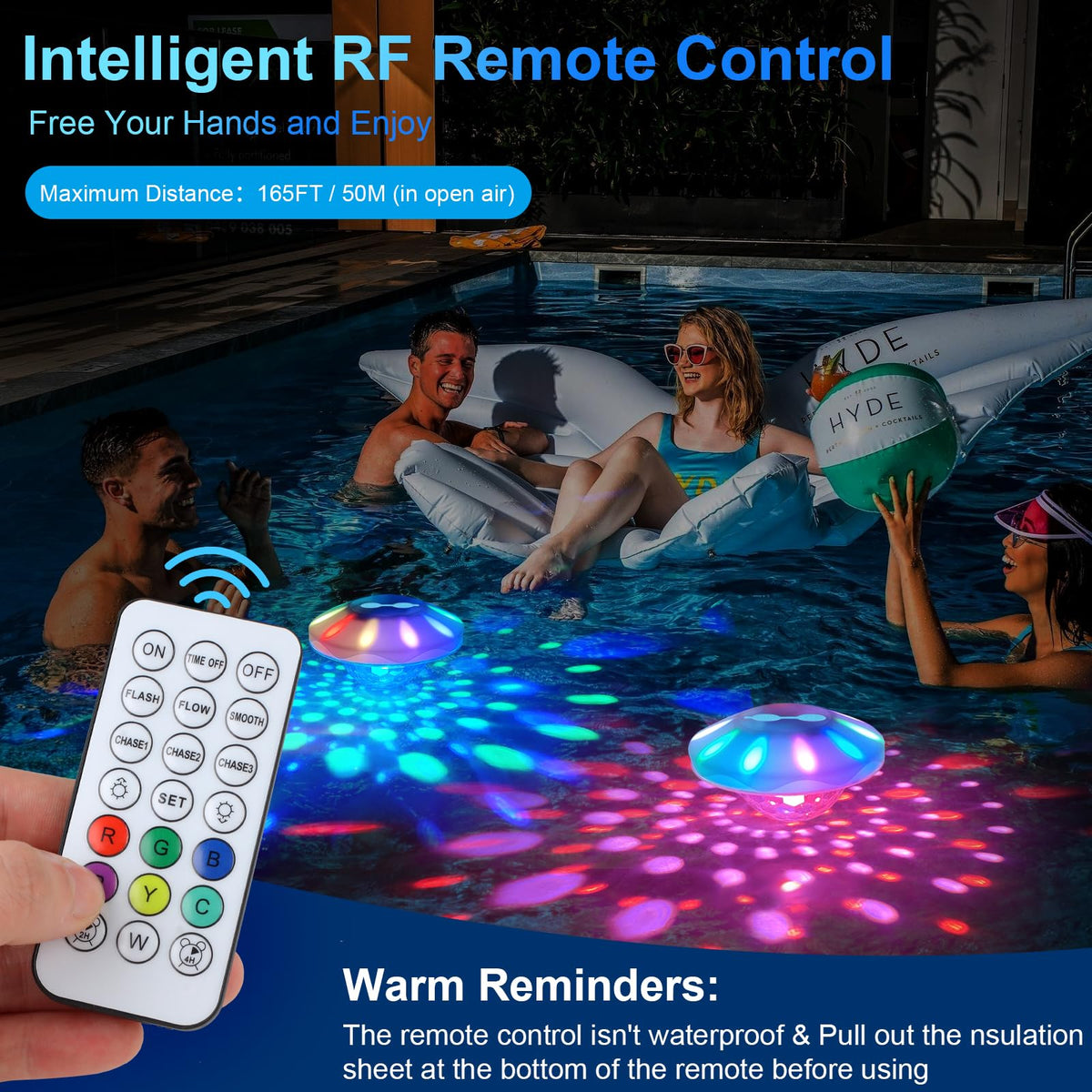 TEPENAR Rechargeable Floating Pool Lights: Remote Control Pool Lights That Float with 6 Dynamic Lighting IP68 Waterproof RGB Upper and Lower Floating Lights for Hot Tub Pool Garden Party 1 Pack