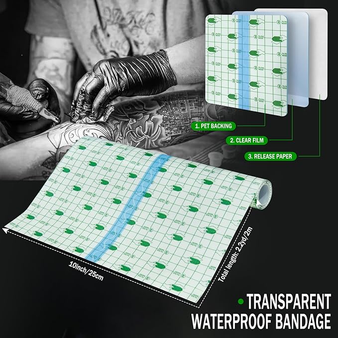 Second Skin Tattoo Cover Tattoo Aftercare Bandage Transparent and Waterproof for Medium and Large Tattoos Initial Healing (Roll 10 in x 2.2 yd)