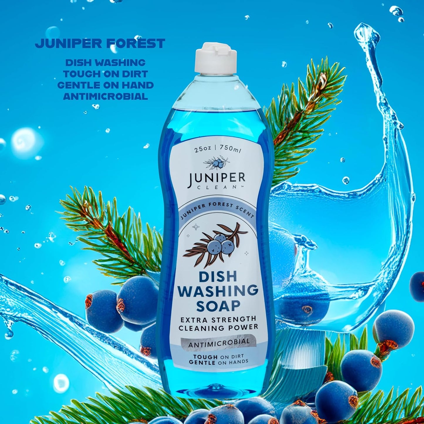 Dish Soap, Juniper Scent, Liquid Dish Washing Soap Squeeze Bottle 25 Fl Oz (Pack of 6)