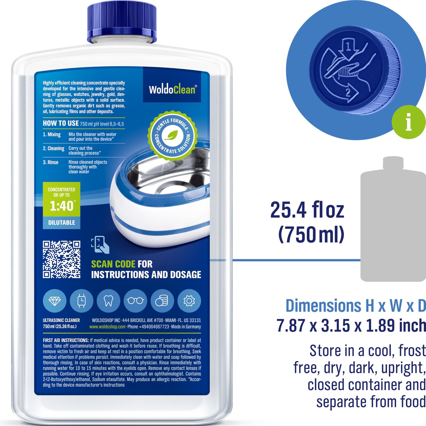 WoldoClean Ultrasonic Cleaner Solution 25.4 Fl Oz - Jewelry Cleaning Liquid for Ultrasonic Machines, Watches, Glasses & Sonic Jewelry Cleaner