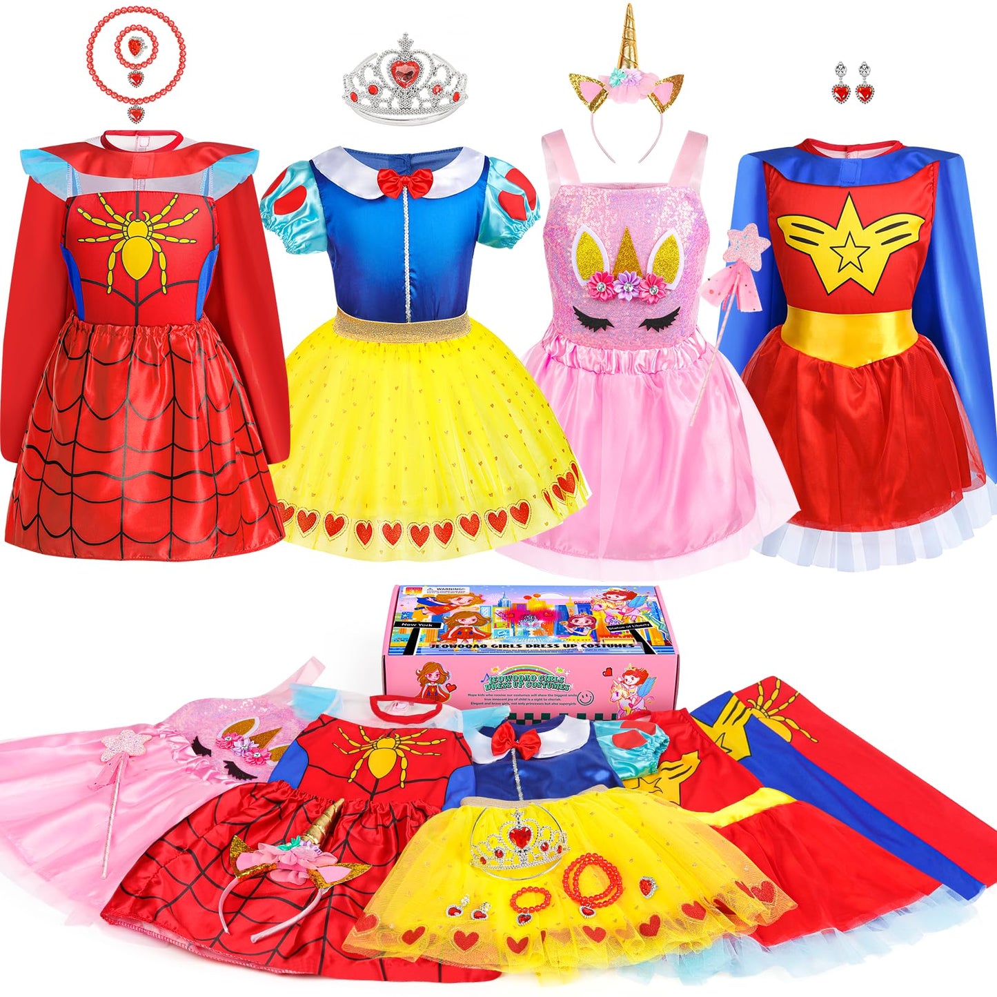 Jeowoqao Toddler Girls Dress up Costumes, Princess Dress Up Clothes for Little Girls, Kids Dress Up Pretend Play Set with Supergirl Princess Costumes Toy Gift for Girls Ages 3 4 5 6 Years