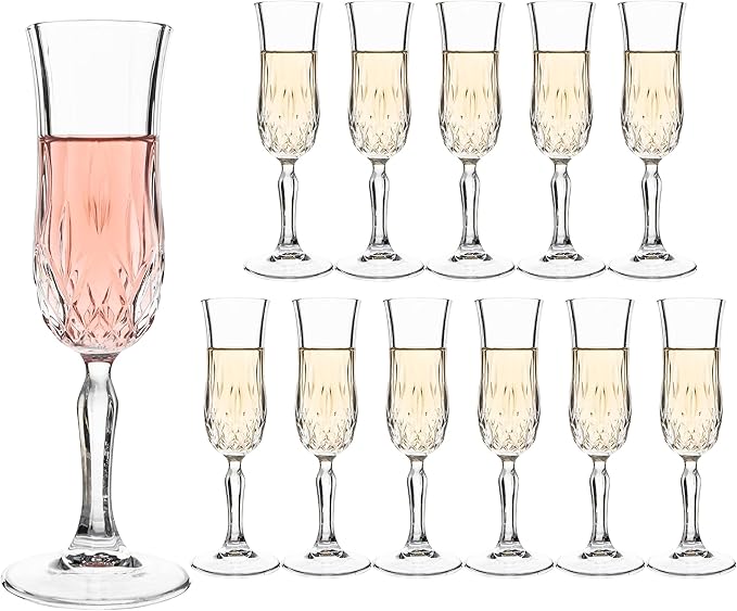 UMEIED Engraved Champagne Flutes, Set of 12-4.16 oz Elegant Etched Glass Coupe Glasses for Wedding, Anniversary, Bridal Sh...