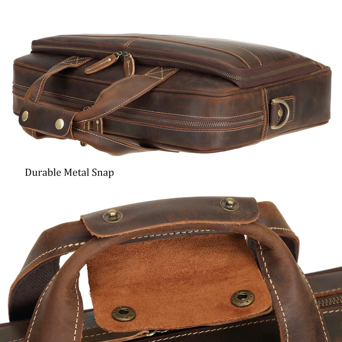 Polare Full Grain Leather 16.5'' Laptop Bag Briefcase for Men Business Messenger Work Bag Fits 15.6'' Laptop (Dark Brown)