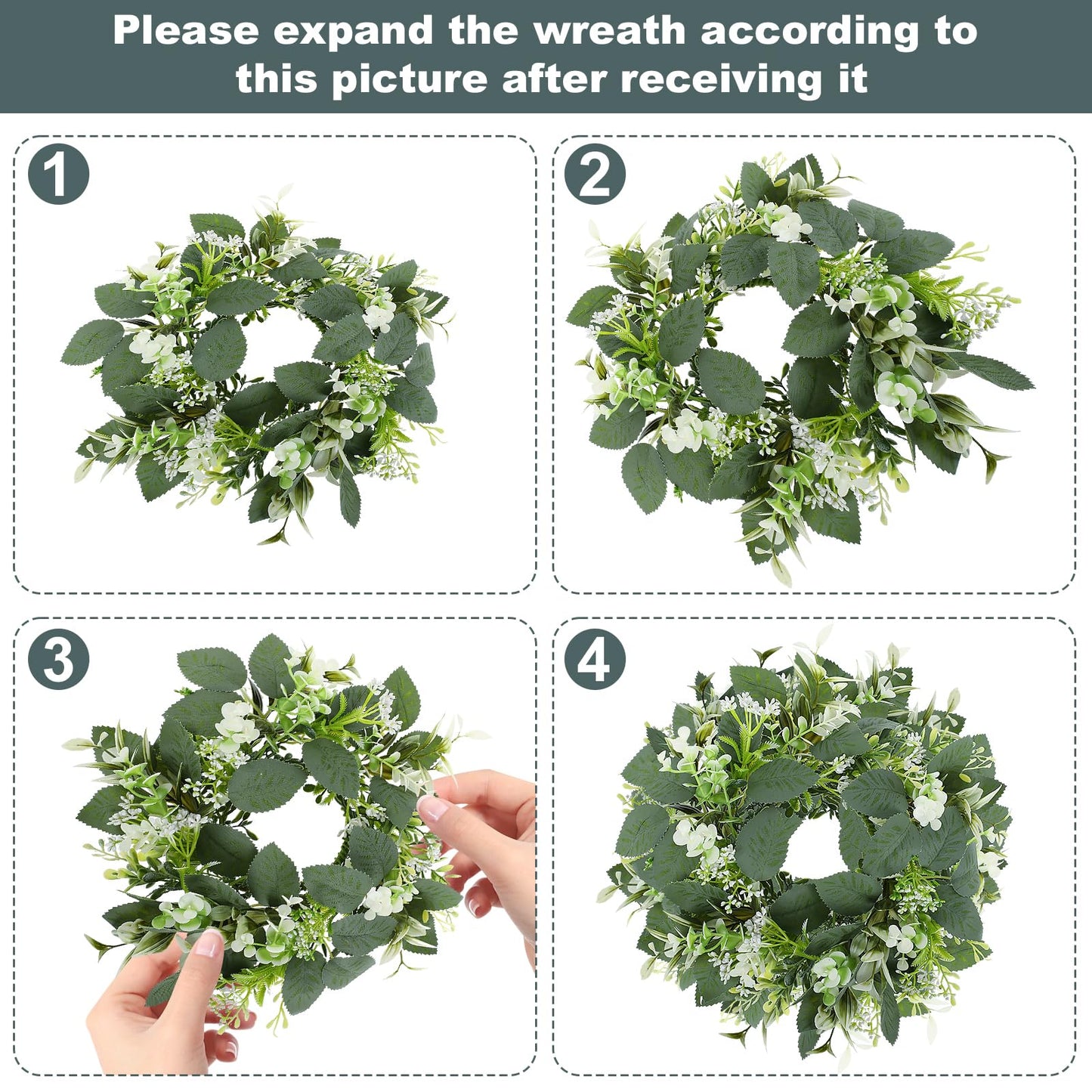 6PCS Artificial Eucalyptus Leaves Wreaths Candle Rings Wreaths Summer Greenery Garland Pillar Holder for Home Wedding Party Table Centerpiece Green