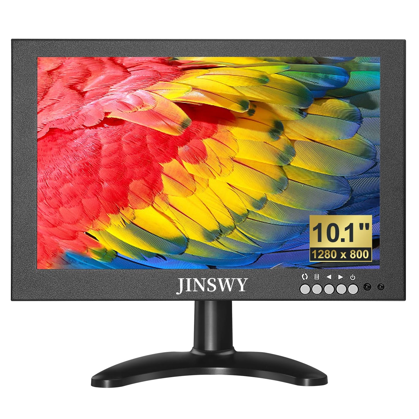 Jinswy 10.1 Security Monitor, 1280 X 800 Hd Display, 16:10 Ips Metal Portable Mini Cctv Monitor, Hdmi Vga Bnc Av Usb Ports, Buil