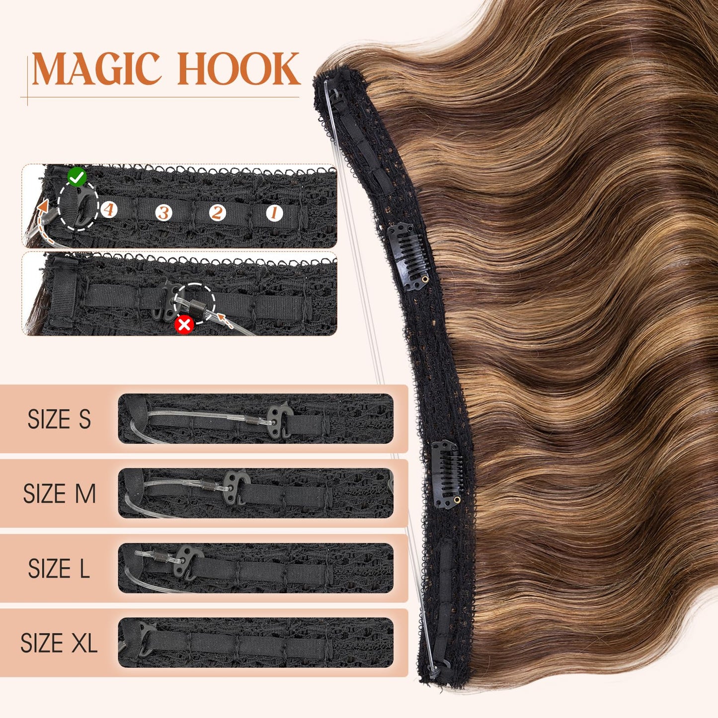 S-noilite Wavy Halo Hair Extensions Real Human Hair,16Inch Invisible Wire Hair Extensions,2 Clips Halo Extensions for Women(Medi