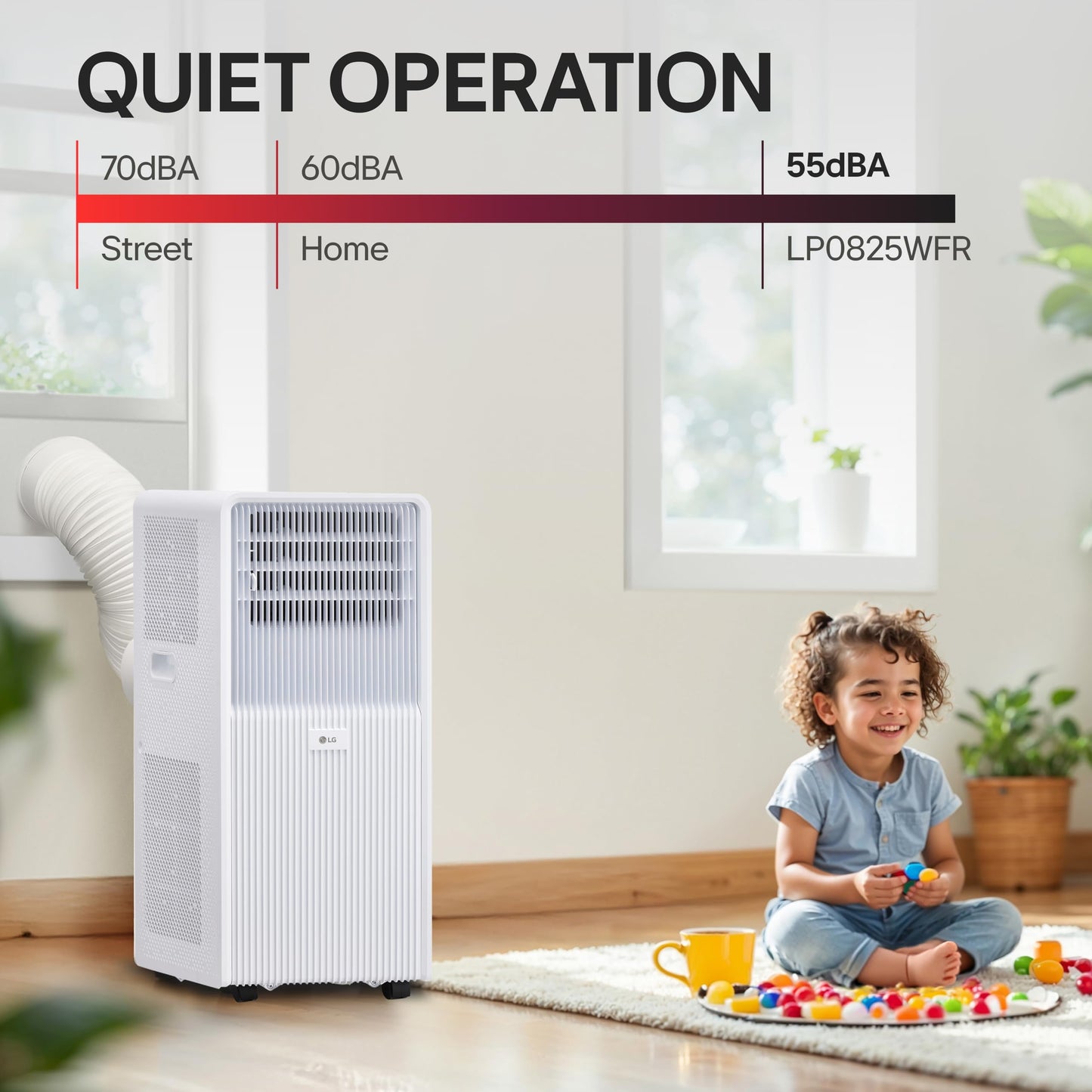 LG 8000 BTU (DOE) / (11000 ASHRAE) Portable Air Conditioner Cools 350 Sqft Easy Install, Remote Control, LCD Display, Washable Filter Eco-friendly AC Unit, White LP0825WFR