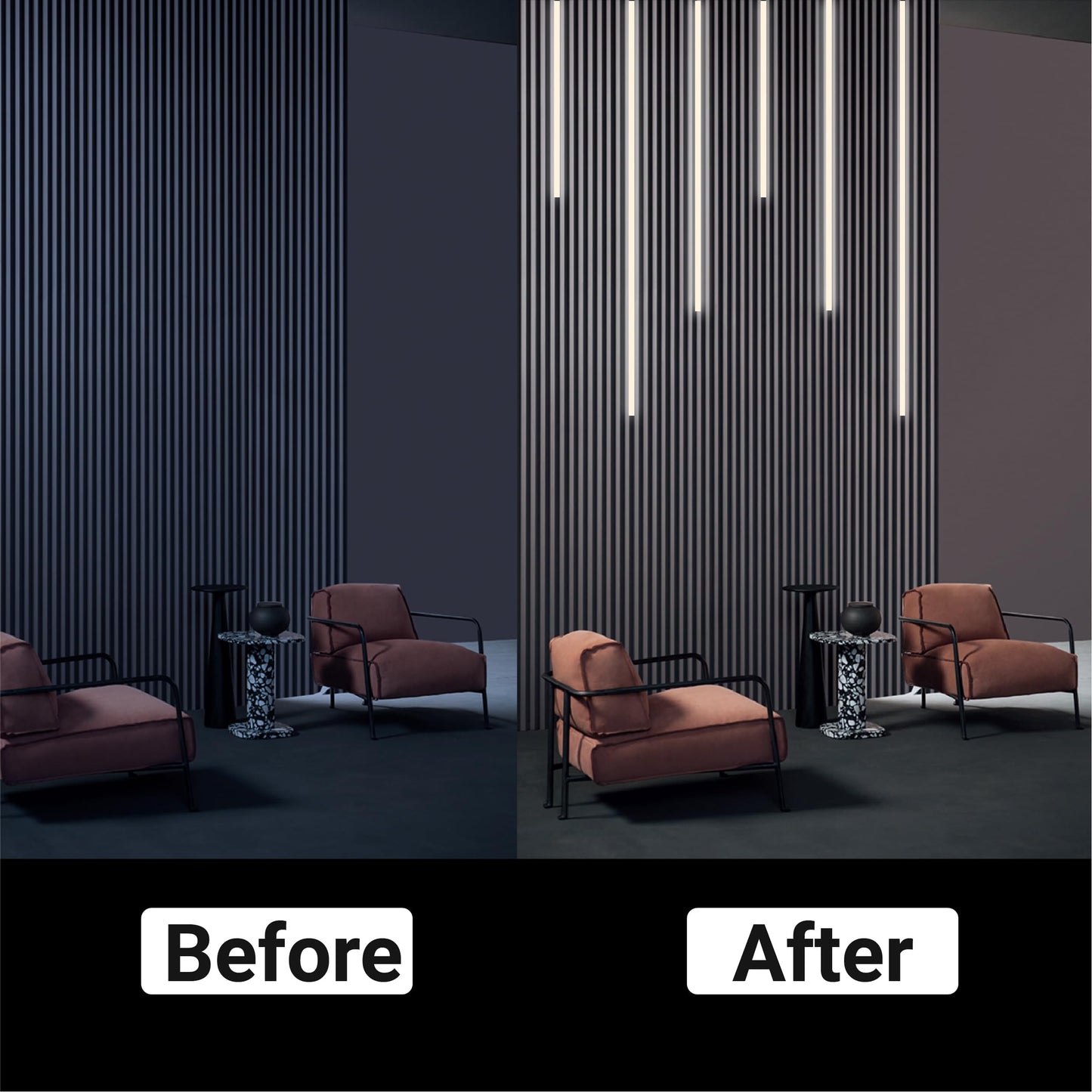 HAMRVL LED Recessed Lighting, Dimmable Self-Adhesive LED Strip Lights for Wood Slat Wall Panels, 6 PCS Warm White 3000k Wall Panel Lights, Wall LED Lights for Acoustic Panels,Headboard,Stair,Cabinets