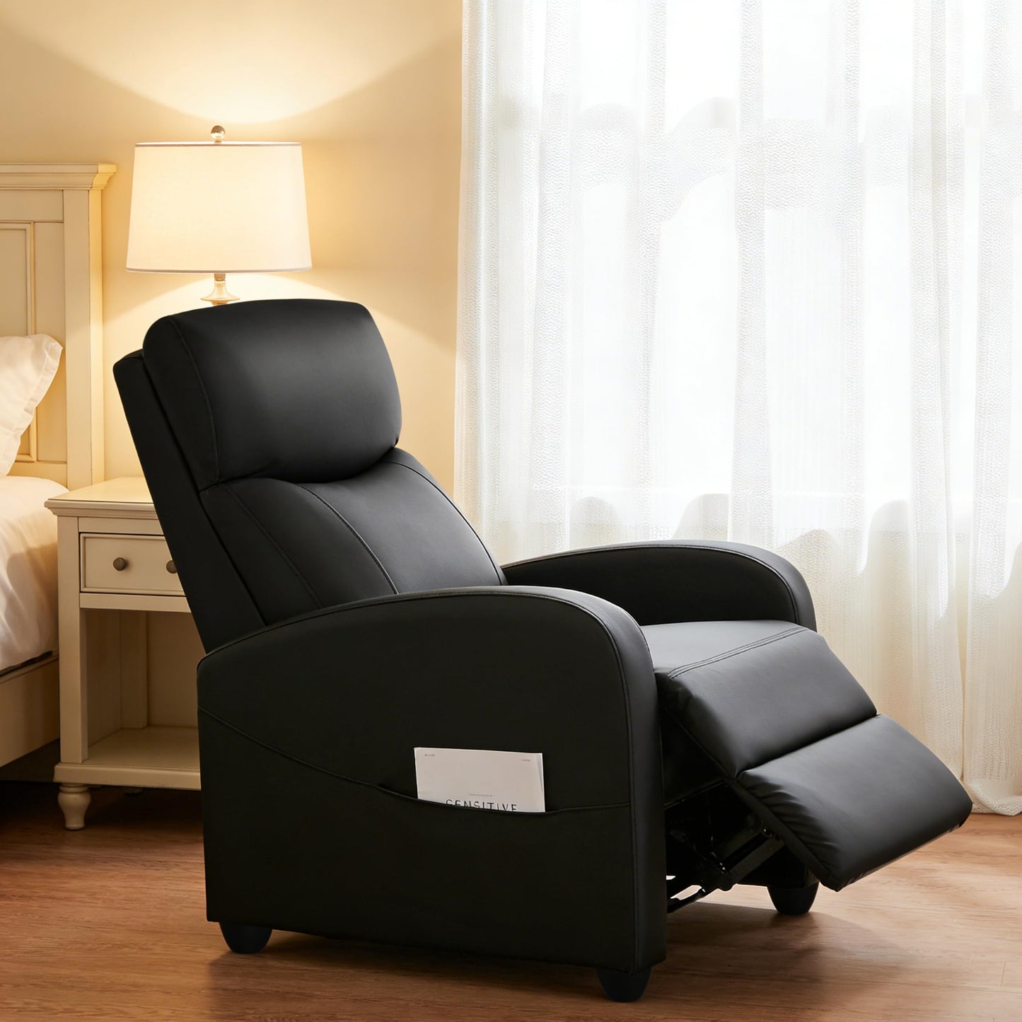 Simple Deluxe Recliner Chair - Adjustable Push Back PU Leather Recliner, Plush Reading Chair & Luxe Sofa Chair for Living Room Chairs or Bedroom Chair, Single Recliner for Home Theater