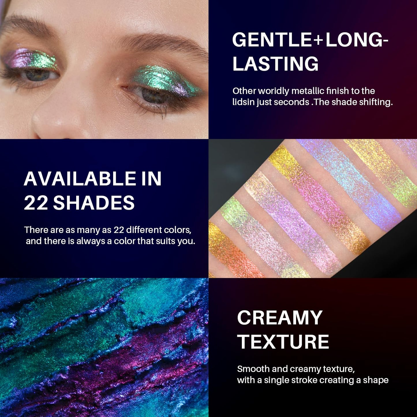 CHARMACY Liquid Duochrome Eyeshadow, Multi-Dimensional Eye Looks, Long Lasting Glitter Eye Shadow Sets Metallic Pigments, Quick Drying, Sparkling Shiny Eye Makeup for Beginners, 1.6g (#15)