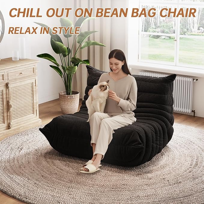 Selyteramy Oversized Bean Bag Chairs for Adults, Giant Beanbag Chair with Memory Foam, Comfy Lounge Chair Lazy Sofa for Apartment, Living Room, Bedroom, Office(Teddy Fabric)