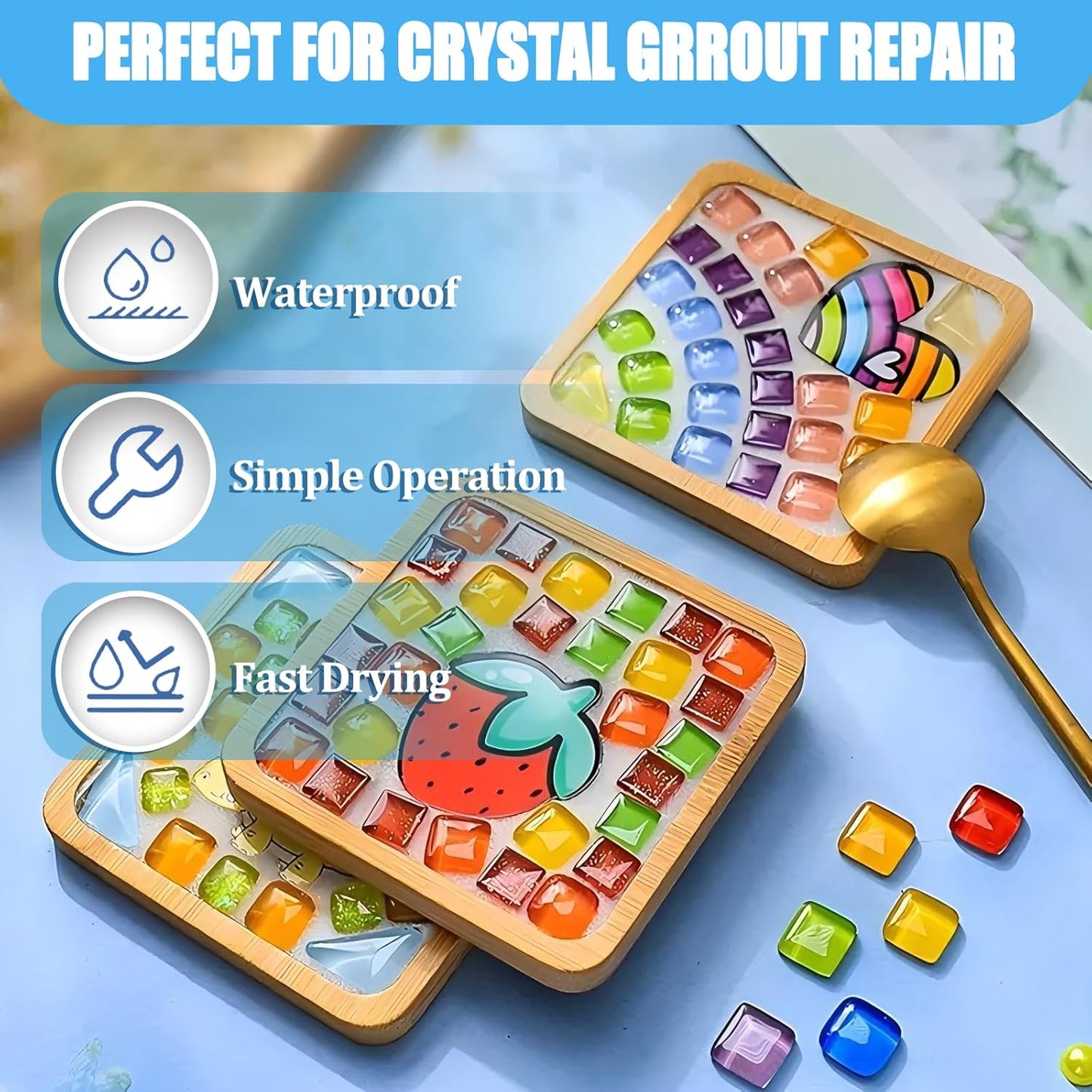 Mosaic Crystal Grout, Mosaics Tile Tools, Mosaic Tile Accessories – Essential for Handmade Grouting and Perfect for DIY Craft Projects (Translucent, 17.6oz)