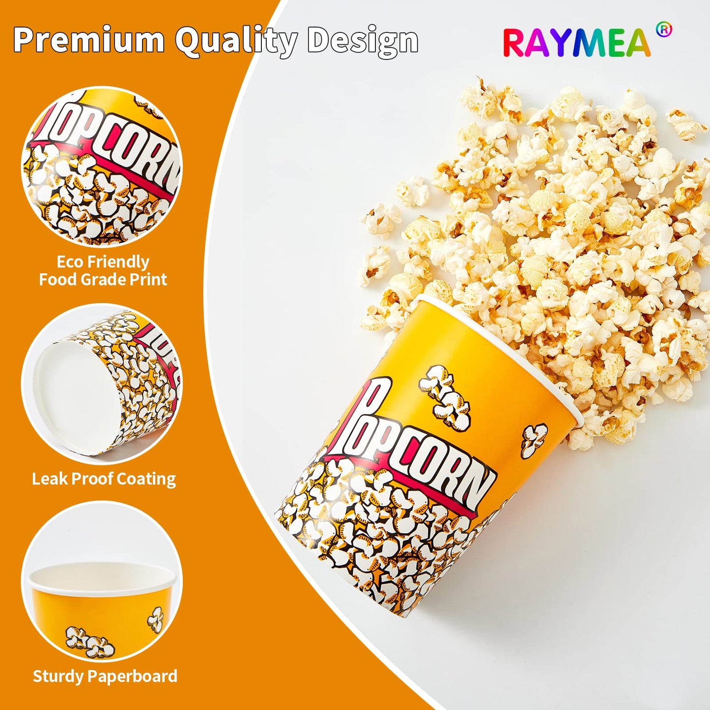 RAYMEA Popcorn Buckets Disposable 32oz Retro Style Paper Leak Proof Popcorn Containers Popcorn Bowls for Family Movie Night & Party - 10 Pac
