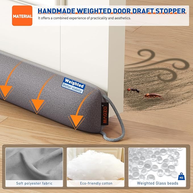 MAGZO Door Draft Stopper, 32 Inch Under Door Draft Blocker Noise Stopper, Weighted Wind Blocker Draft Guard for Bottom of Door, Gray