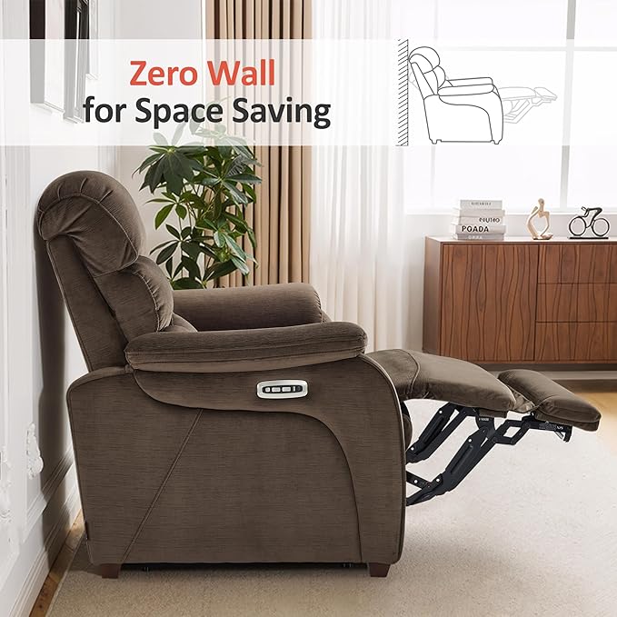 MCombo 61.6'' Wall Hugger Power Loveseat Recliner, Reclining Loveseat with Adjustable Headrest, USB Charge Ports, Wood Legs for Living Room, RVs, Small Spaces, Fabric ST258M1 (Loveseat, Coffee)