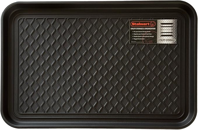 All-Weather Indoor/Outdoor Boot Tray - Weather-Resistant Hard Plastic Shoe Mat with Raised Edge for Entryways, Decks, and Patios by Stalwart (Black)