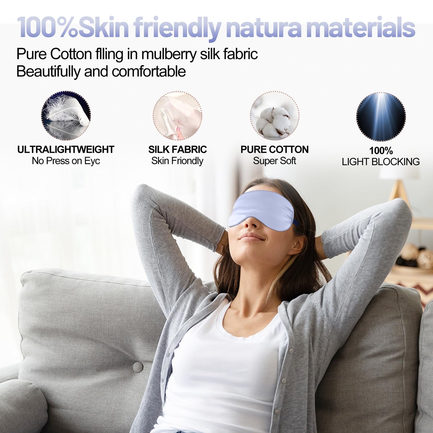 Sleep Mask, Silk Eye Mask for Sleeping with Adjustable Strap, Blindfold Eyeshade for Men & Women, Comfortable & Soft Eye Cover Eyeshade for Night Sleep (Light Purple)