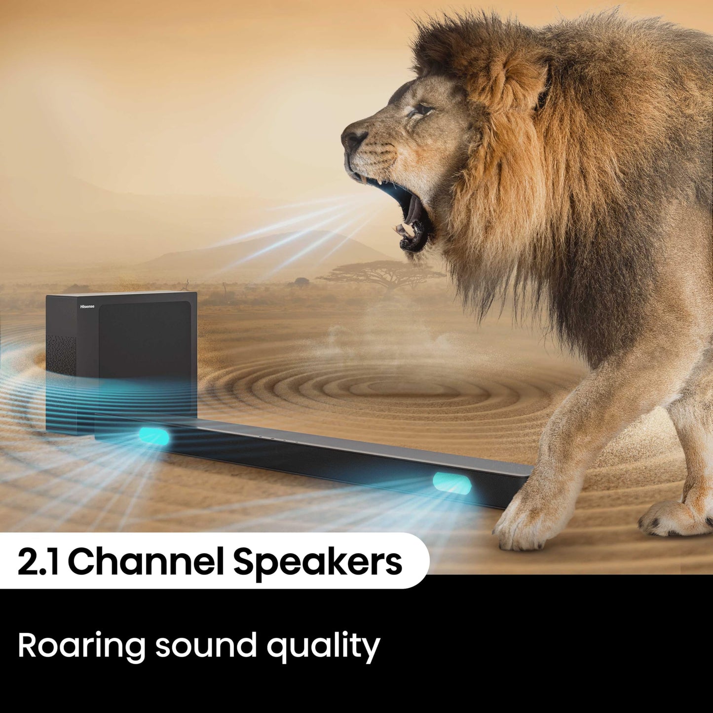 Hisense HS2100 2.1 Ch 240W Sound Bar with Wireless Subwoofer - DTS Virtual X, Dolby Audio, Ezplay, 6 EQ Modes, HDMI ARC, Bluetooth 5.3