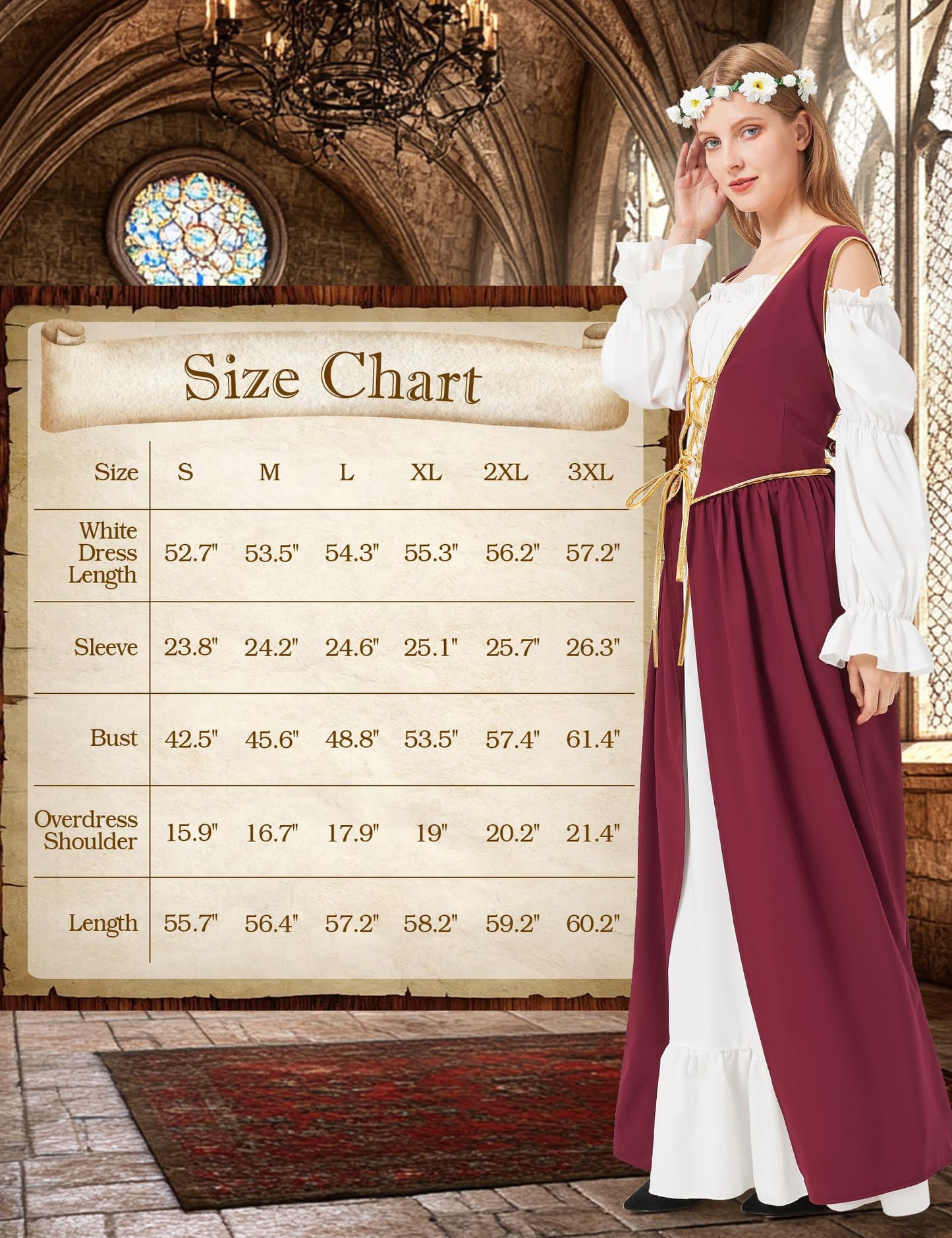 Opemon Halloween Medieval Dress for Women Renaissance Costume Fairy Victorian Costumes Gothic Corset Dress Cosplay Red