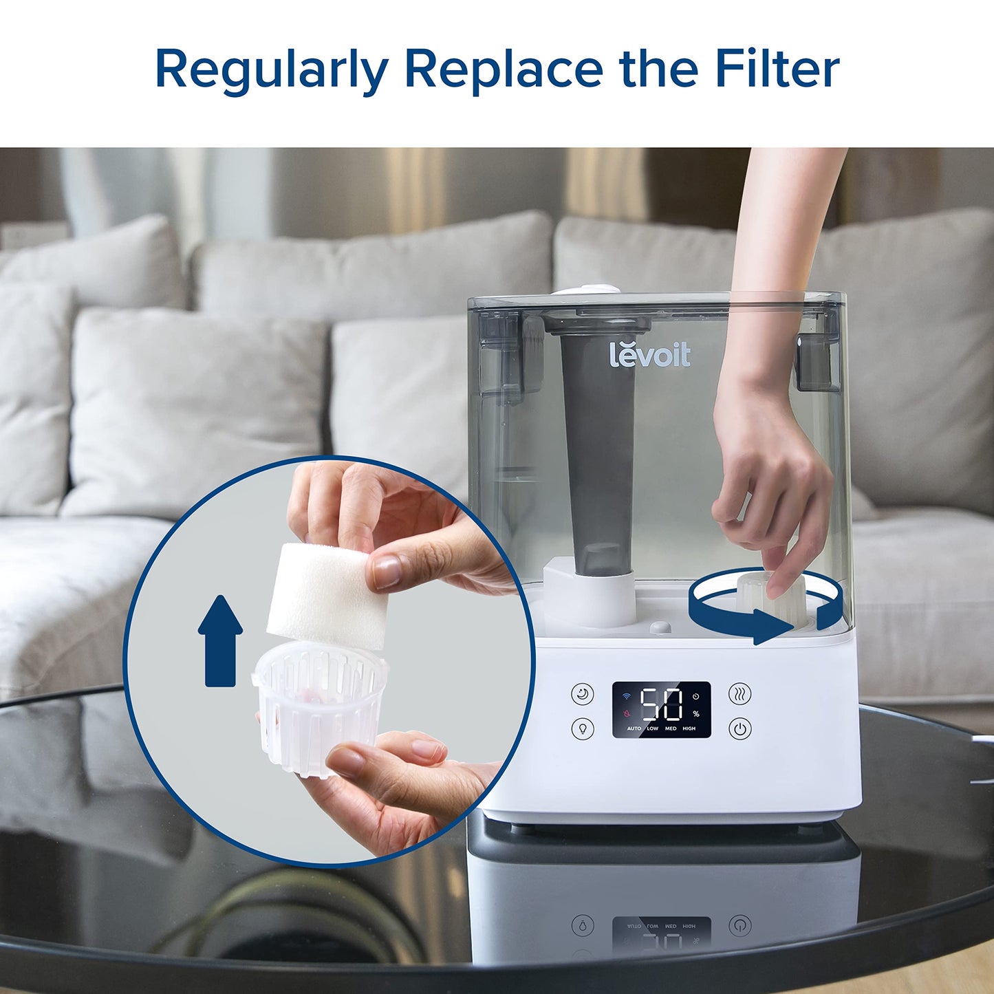 Levoit 10-Pack Humidifier Replacement Filters Capture Fine Particles in Water Tank to Improve Humidification Efficiency, Compatible with Classic 160, Dual150, Dual200S, LV600S, 10 Pack, White