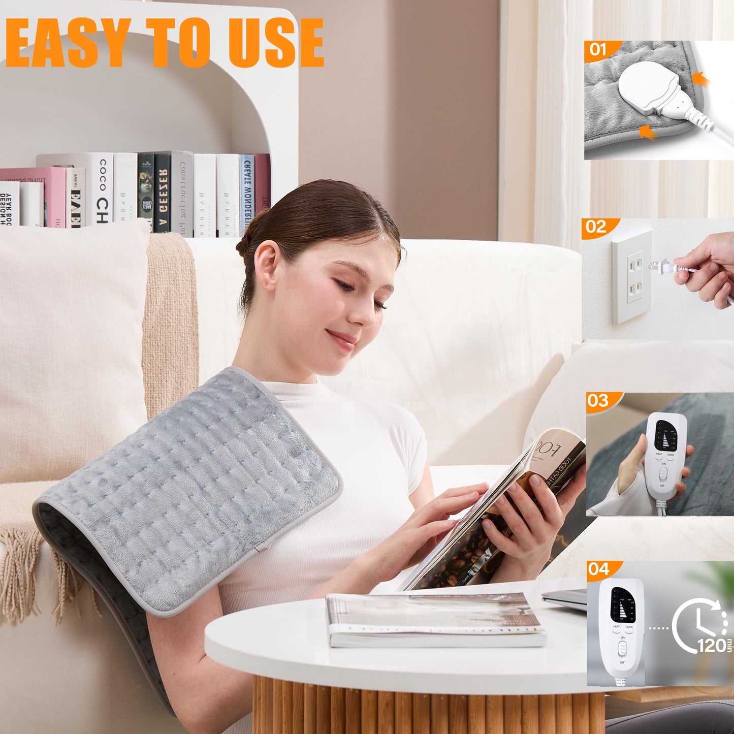 Heating Pad,Electric Heating Pads for Back,Neck,Abdomen,Moist Heating Pad for Shoulder,Knee,Arms,Legs,Dry/Moist Heat & Auto Shut Off,Birthday Gifts for Men and Women(Light Gray, 24''×12'')