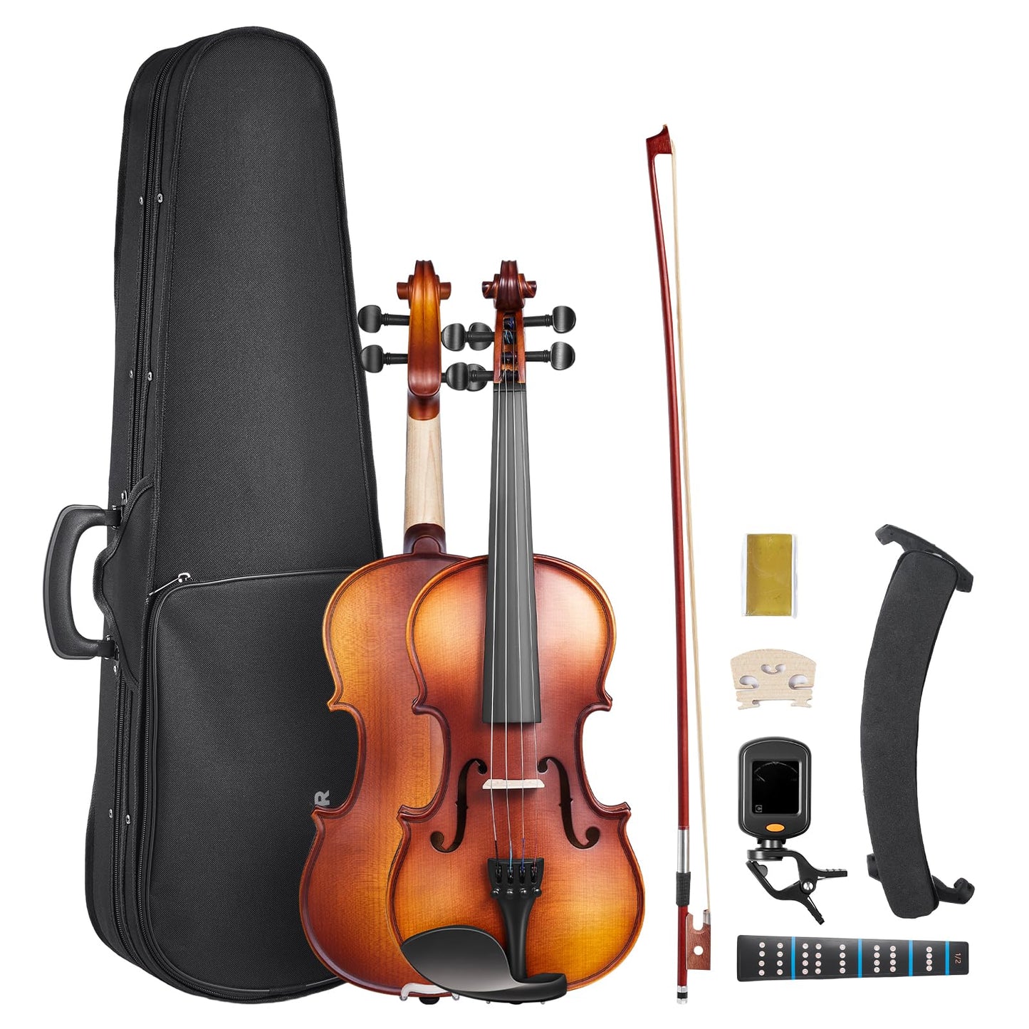 Vevor Violin 1/2 Size For Adults, Violin Fiddle Set For Beginners Student With Hard Case, Rosin, Bow, Shoulder Rest,Bridge,Tuner