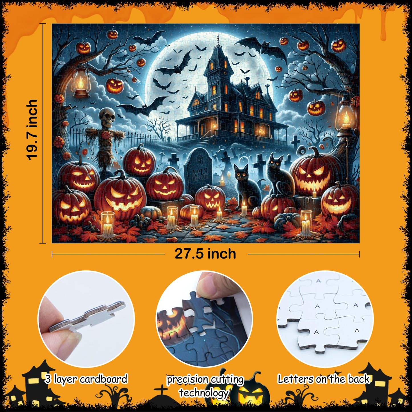 Halloween Nightmare 1000-Piece Jigsaw Puzzle for Adults|Creative Play & Holiday Party Gifts |28 x 20 Inches|Horror Haunted House Pumpkin, Skeleton, Ghost, Grave Theme Puzzles (Halloween -1, 1000)