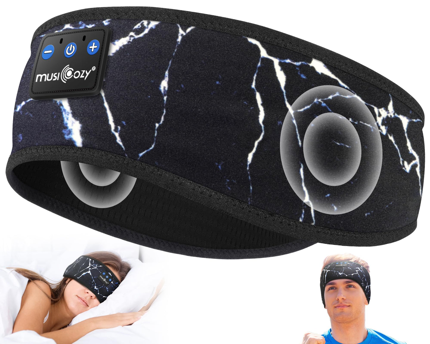 MUSICOZY Sleep Headphones Bluetooth 5.4 Headband, Wireless Earphones Music Sleep Earbuds Sleeping Eye Mask with HD Stereo Speakers for Workout Running Travel Yoga, Ideal Gifts (Marbling Black)
