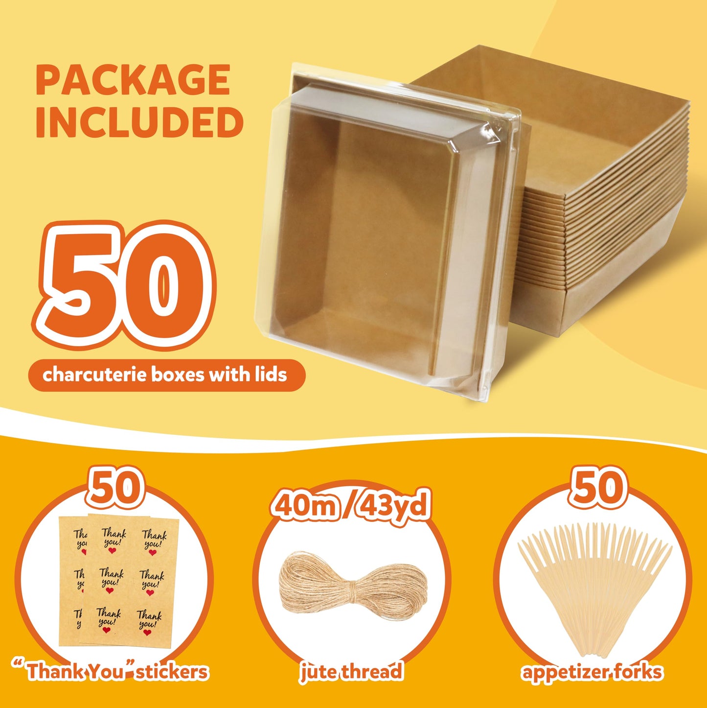 WIKDAY 50 Pack Charcuterie Boxes with Clear Lids, Small Dessert Bakery Boxes, Disposable To Go Food Containers for Cake Slice, Cookies, Sandwich, Brown