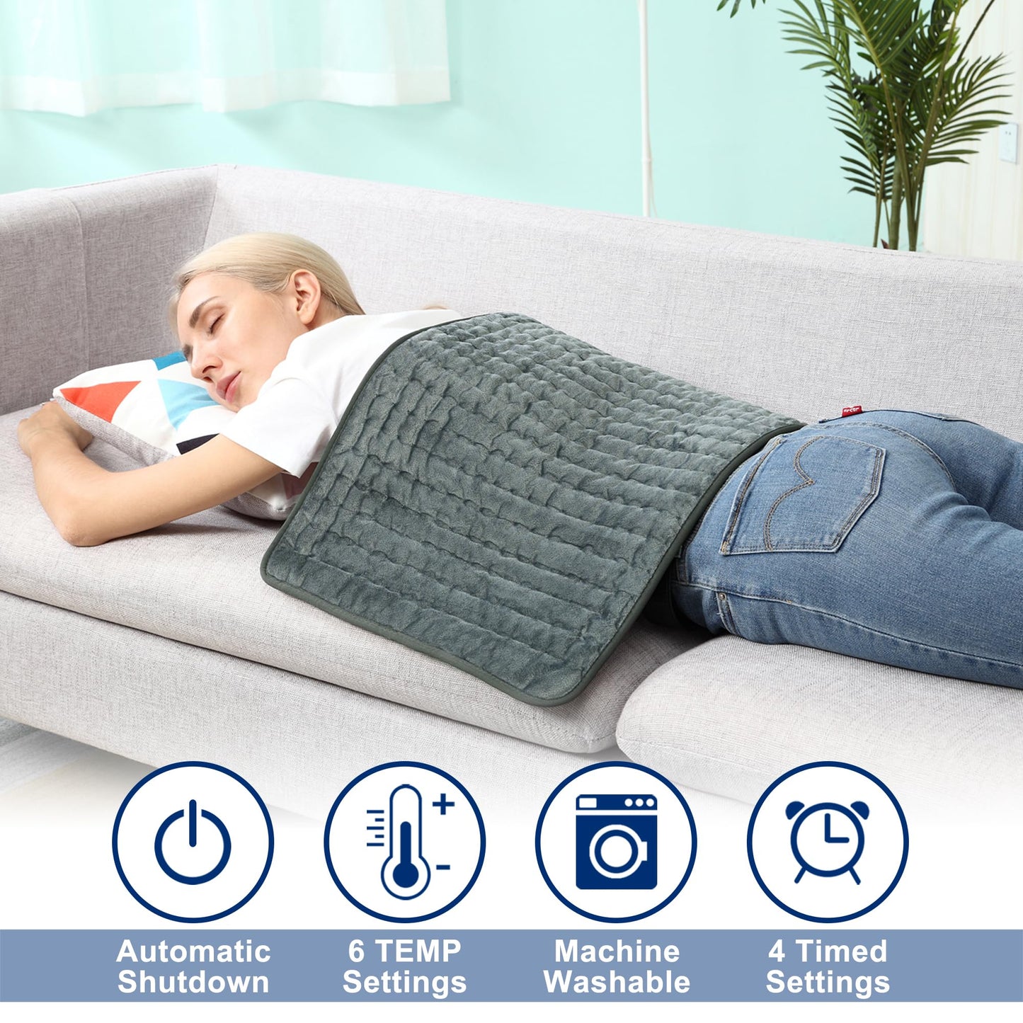 Electric Heating pad for Back Neck Shoulder Knee Arms Legs- Electric Heat Pads with 6 Heat Settings & Auto Shut Off &Dry/Moist Heat Heating Pad for Birthday Mother Father Gril Men Women