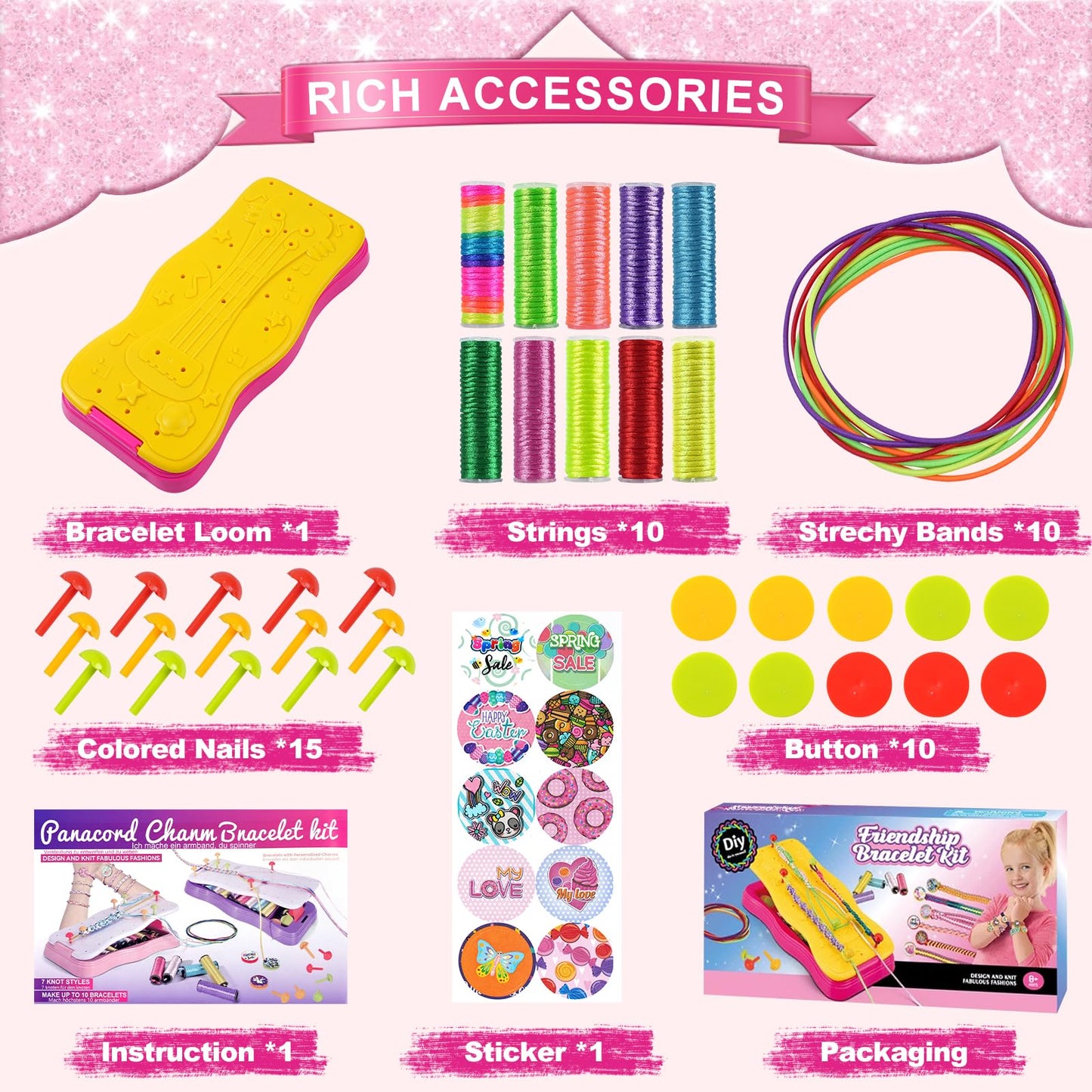 Gaitel Friendship Bracelet Kit for Girls - Arts and Crafts Toy and Birthday Gift for 6 7 8 9 10 11 12 Year Old Kids, DIY Craft Set for Creative Activities and Handmade Fun