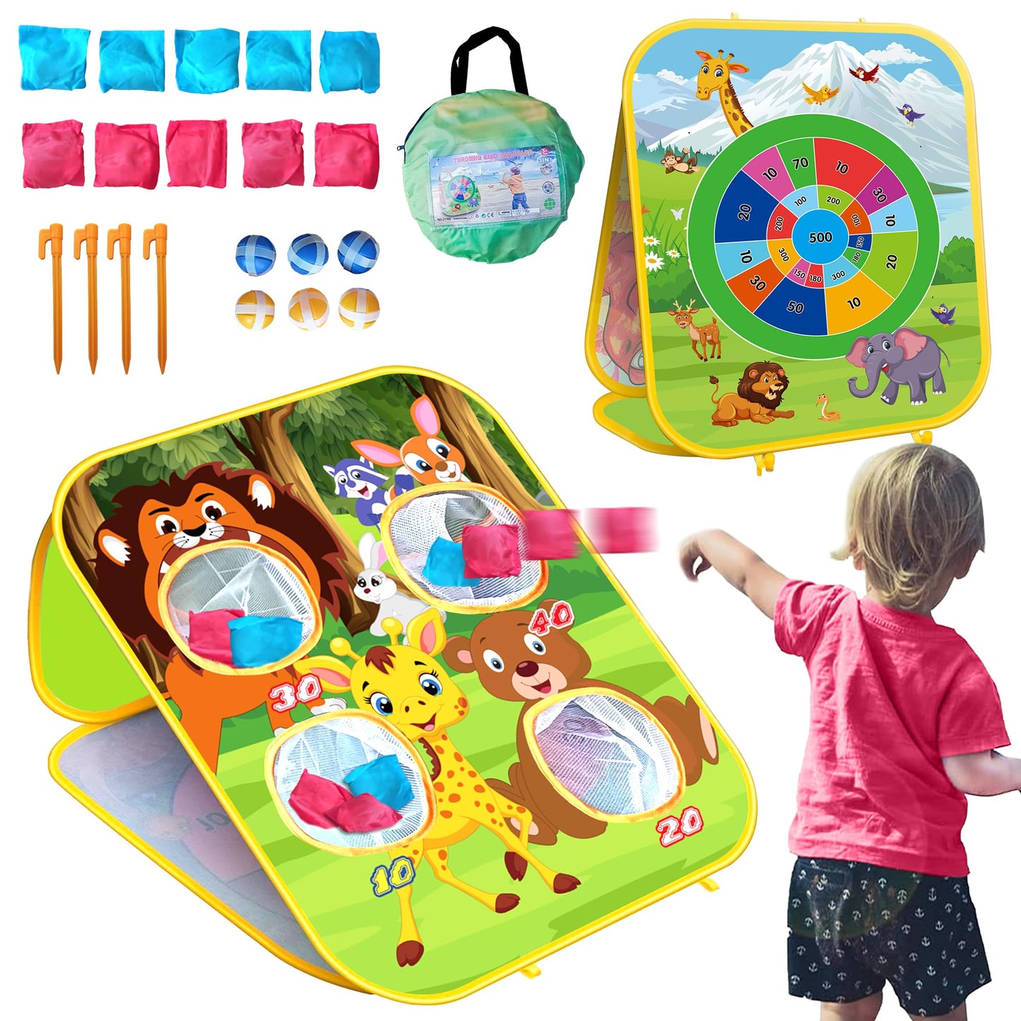 ARS Sports Animal Bean Bag Toss Game Kids Outdoor Toys, Family Party Games for Kids, Double-Sided Foldable Cornhole Board, Outside Lawn Party Toy, Birthday Gift for Boys Girls Toddler Age 3 4 5 6 7 8