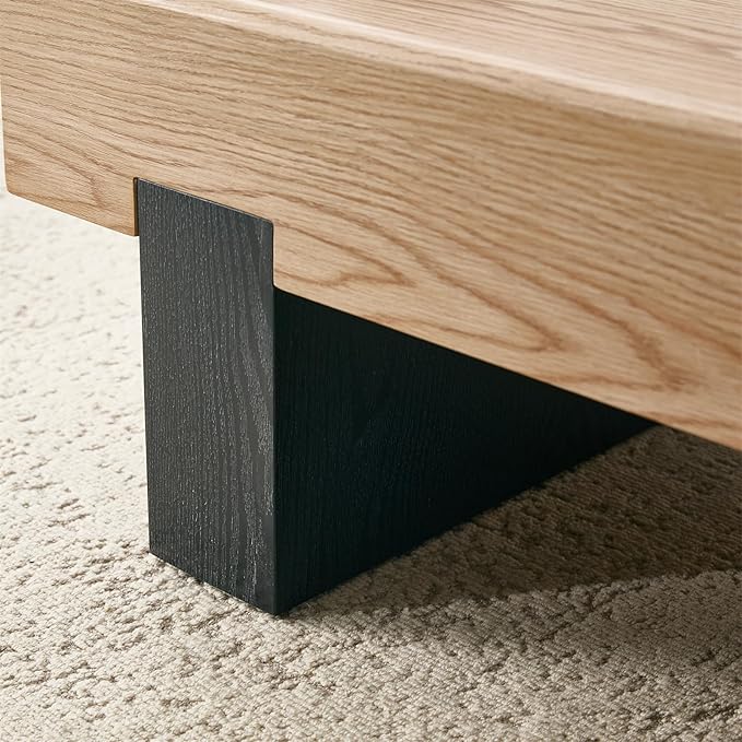 LKTART 46'' Rectangle Coffee Table for Living Room, Natural Wood Grain Pattern Thick Sturdy Legs Coffee Table with Storage for Dining Room Apartment Small Space (Natural Wood)