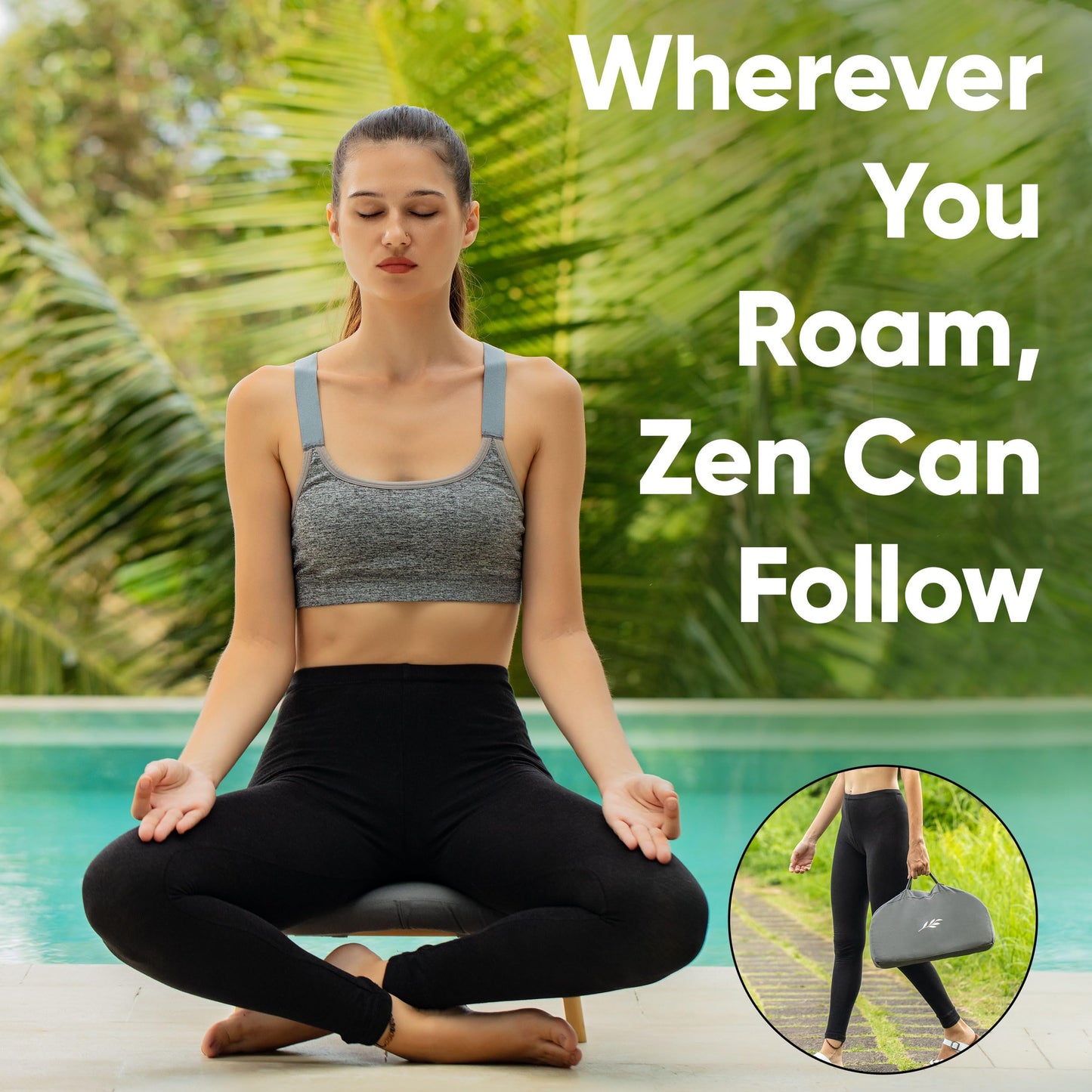 Meditation Chair w/ Extra Thick Cushion - Portable Bamboo Meditation Bench w/ Magnetic Locking Hinge - Anterior Tilt Seiza Bench Ideal for Comfortable & Stable Meditation - Sleek Canvas Kneeling Chair