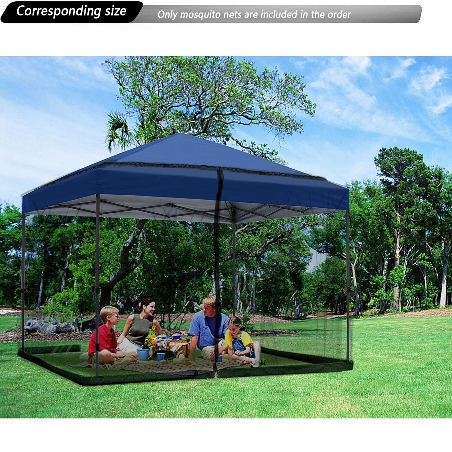 10x10 Mosquito Netting for Patio Camping Gazebo/Pop Up Canopy Tent,Double Door Side Screen Easy Installation Black（Only Mosquito Net No Frame） (Around 10x10FT)