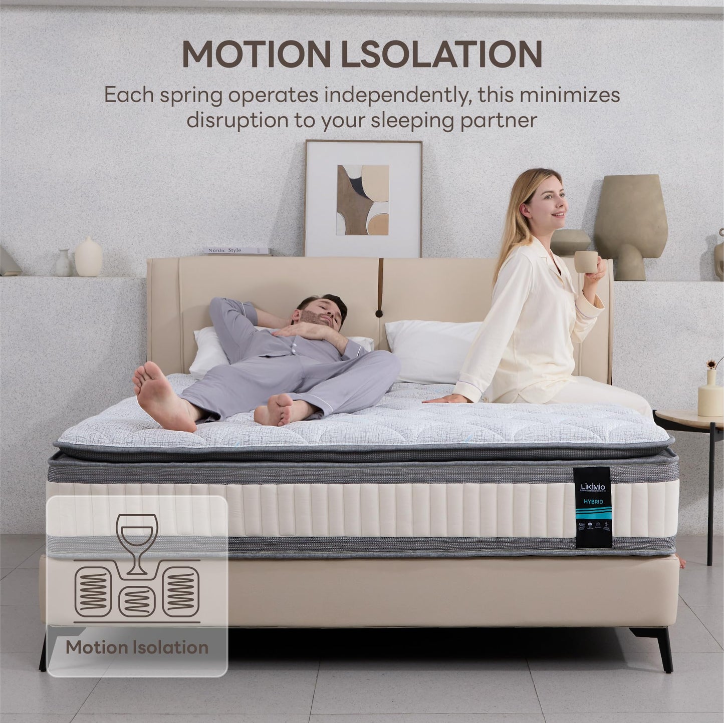 LIKIMIO Queen Mattress, 10 Inch Gel Memory Foam Mattress Zoned Pressure Relief with Medium Firm, Bed in a Box Individual Pocket Springs for Motion Isolation, SG Made, CertiPUR-US Certified