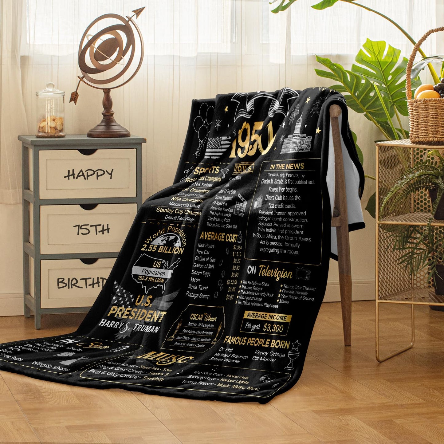 Aisdfhsa 75th Birthday Gift for Women and Men - Back in 1950 Throw Blanket 60Lx50W Inches - 75 Year Old Decorations and Ideas