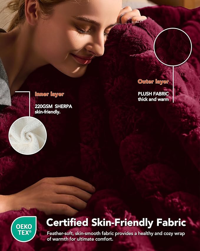 Homemate Electric Heated Throw Blanket - 50"x60" Luxury Faux Fur Heating Bed Blankets with 10 Heating Levels 8 Hours Auto Off Fast Heating Over-Heated Protection Ultra Soft Warm Flannel ETL Certified