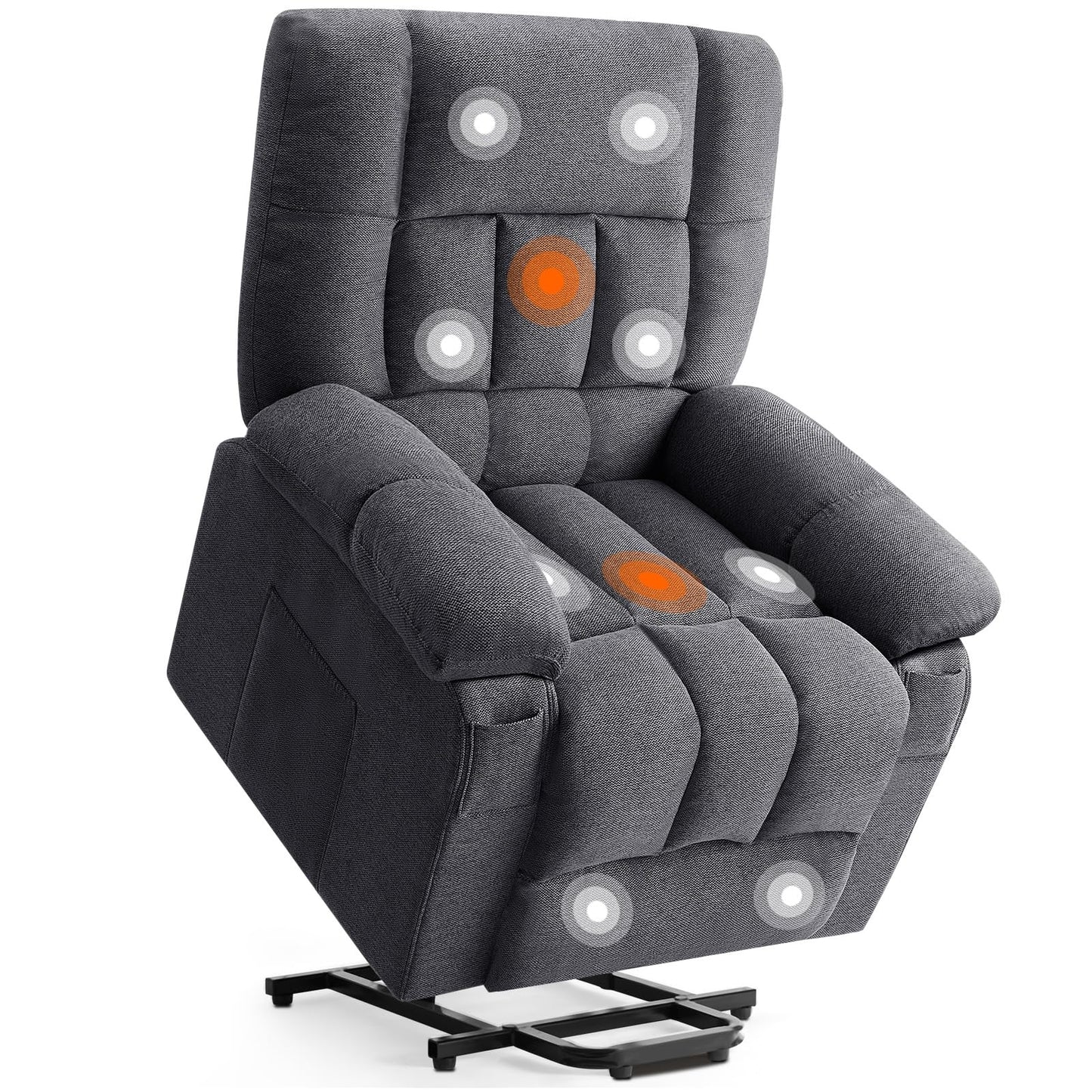 DUMOS Power Lift Recliner Chair with Vibration Massage and Heat for Elderly, Ergonomic Overstuffed Breathable Fabric Reclining Chair with 3 Pockets, Remote Control, Living Room, Bedroom, Grey