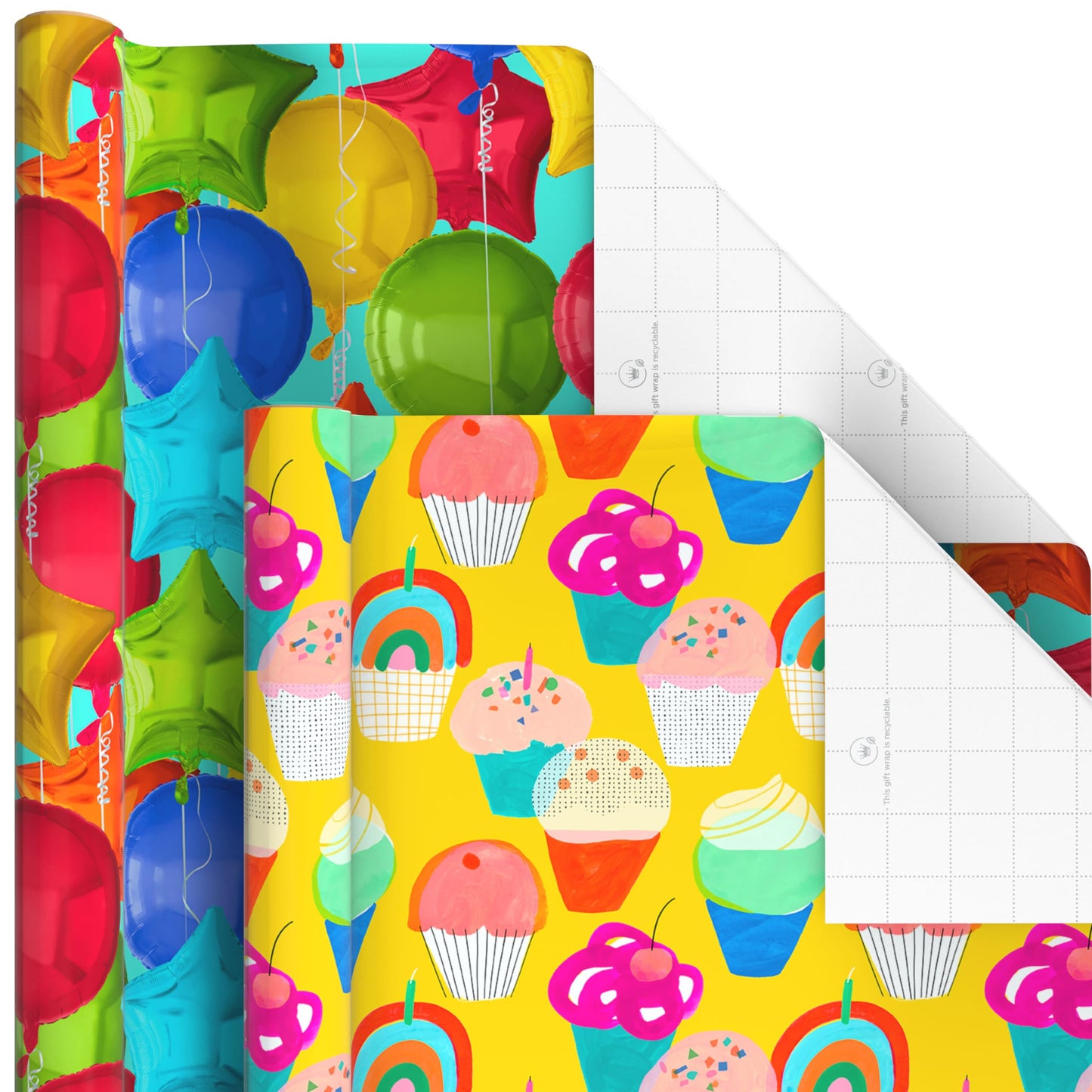Hallmark Birthday Wrapping Paper Rolls - Stars, Stripes, Balloons, Cupcakes, "Happy Birthday" Gift Wrap Paper (Set of 6 Rolls: 180 sq. ft. ttl.)