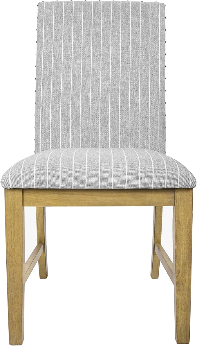 HomePop Upholstered Wood Apron Dining Chair - Light Gray Stripe (Set of 2)