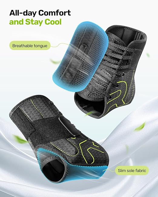 Rakiie Quick Lace Up Ankle Brace with 2 Metal Support Stays, Breathable Stabilizer for Sprained Ankle, Slim Fit Ankle Support for Men & Women, Sports, Running, Basketball (Green, L)